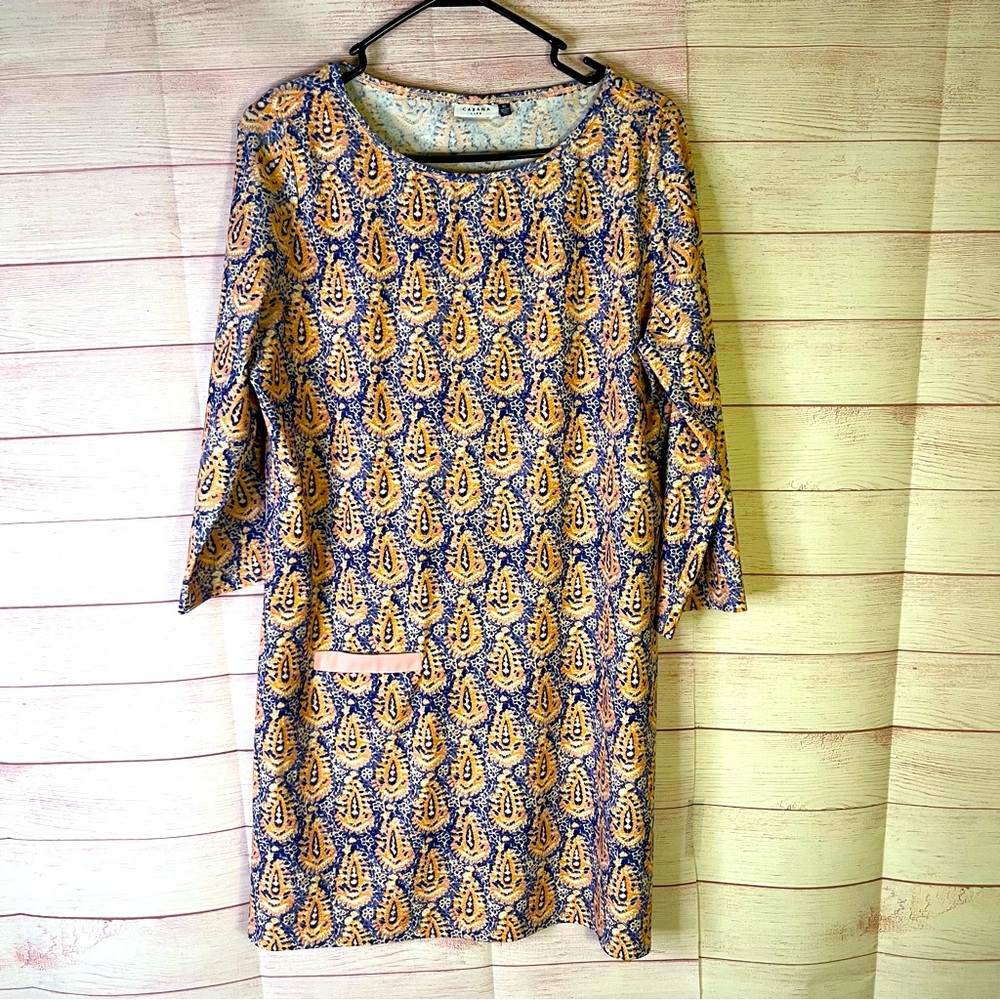 Cabana Life Beautiful Purple Orange One Front Pocket 3/4”‎ Sleeve Dress Size XL